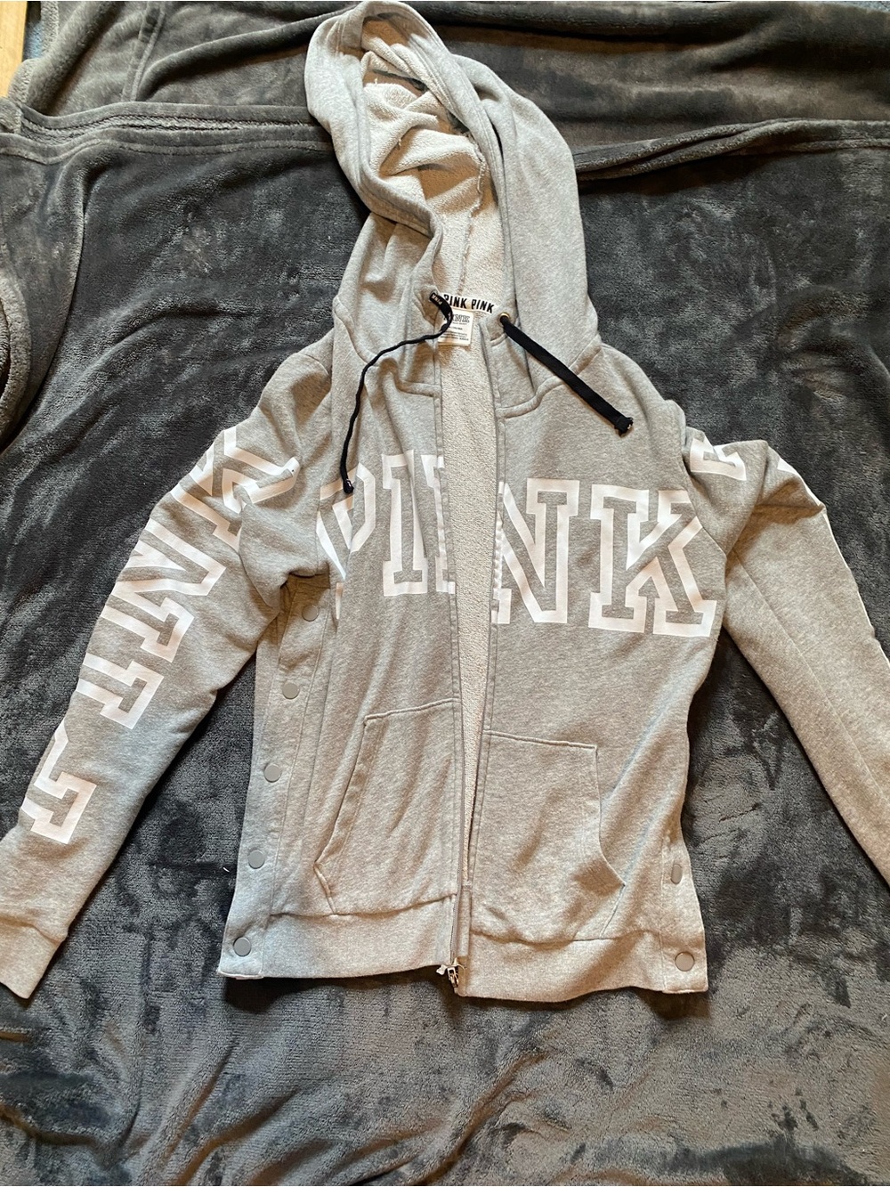 Victoria's Secret PINK Light Gray Hoodie with Black Trim